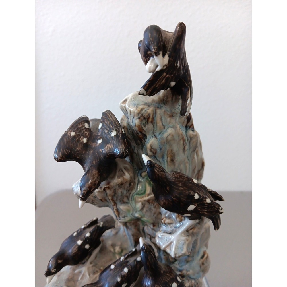 VTG‎ Birds Ceramic Figurine Dead Tree + 6 Black Birds Crows Drip Pottery Haunted - Picture 8 of 16